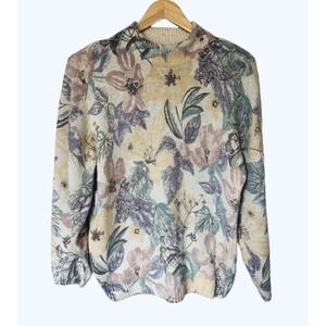 Vintage Silk Angora Lambswool Floral Shoulder Pads Sweater Colter Bay Medium